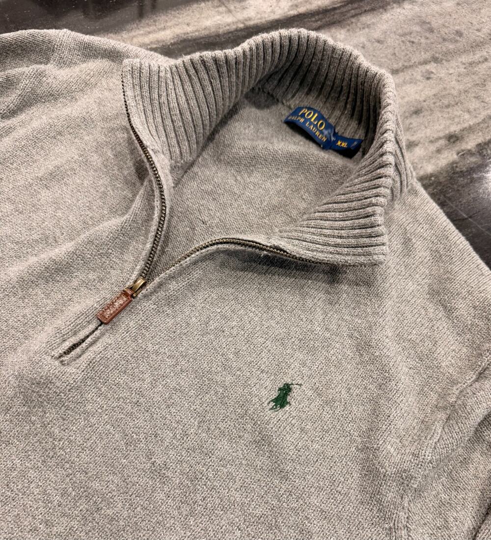 Polo Ralph Lauren Men's XXL 1/4-Zip Pullover Sweater Navy Green Pony 100% Cotton